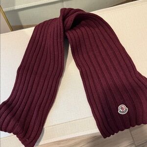 Moncler Deep Red Ribbed Scarf